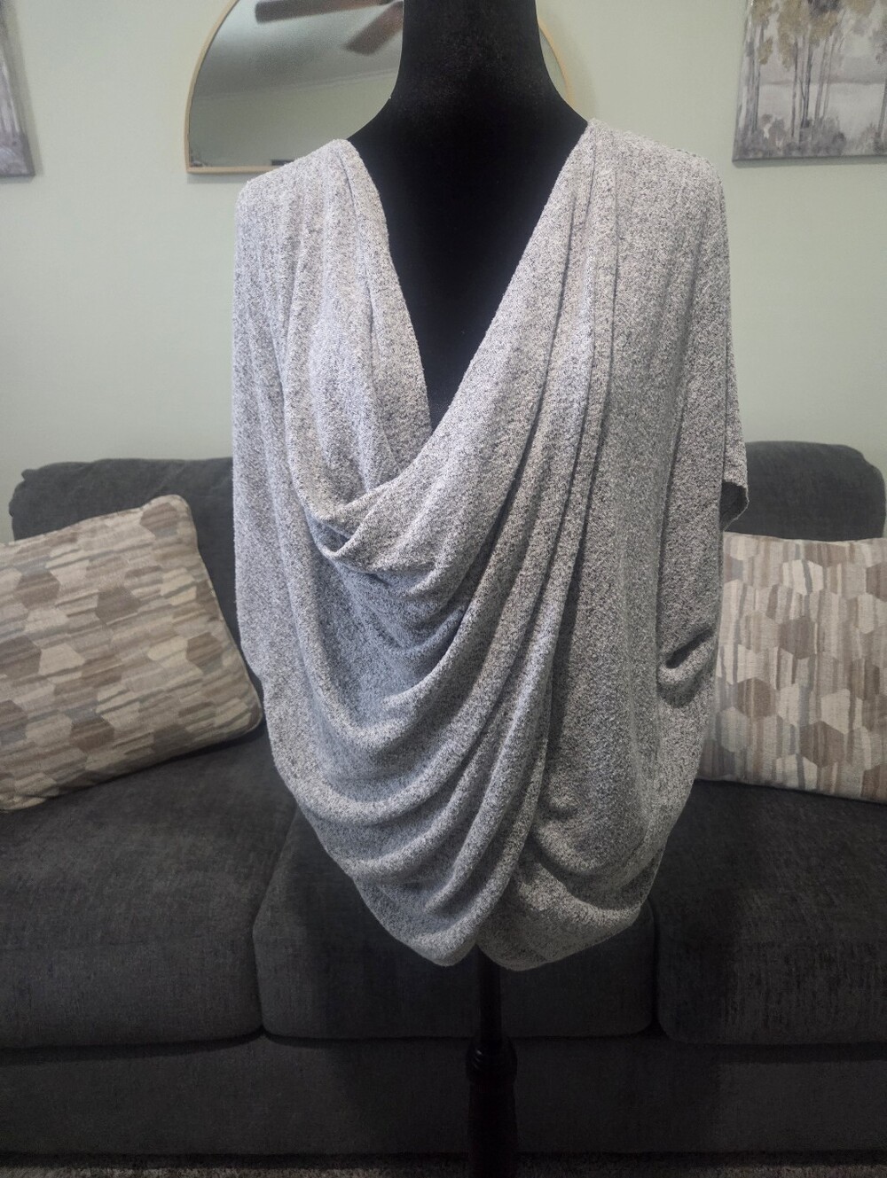 Maurices Heathered Light Gray Draped V-Neck Tunic